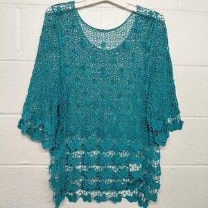 Sin Marca Blue Women's MEDIUM Floral Crochet Swimwear Cover-up Boho Beach Dress